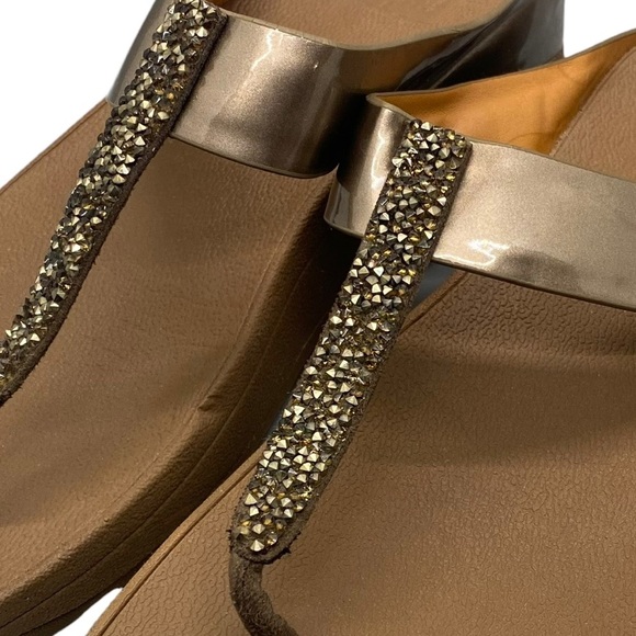 Fitflop Fino Toe-Post Flip Flops Bronze Wedge‎ 9 Style #C89-012 Glitter Studded - Picture 3 of 11